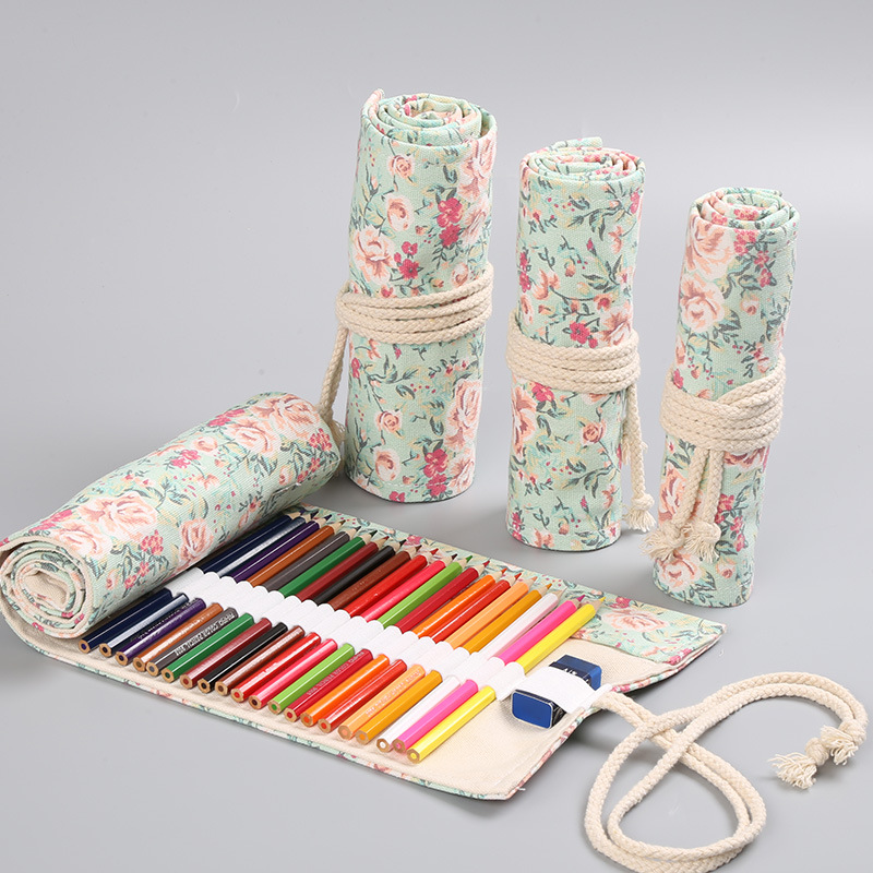 Pen Pouch Roll - 12/24/36/48/72 ثقوب الأزهار قماش نشمر مقلمة