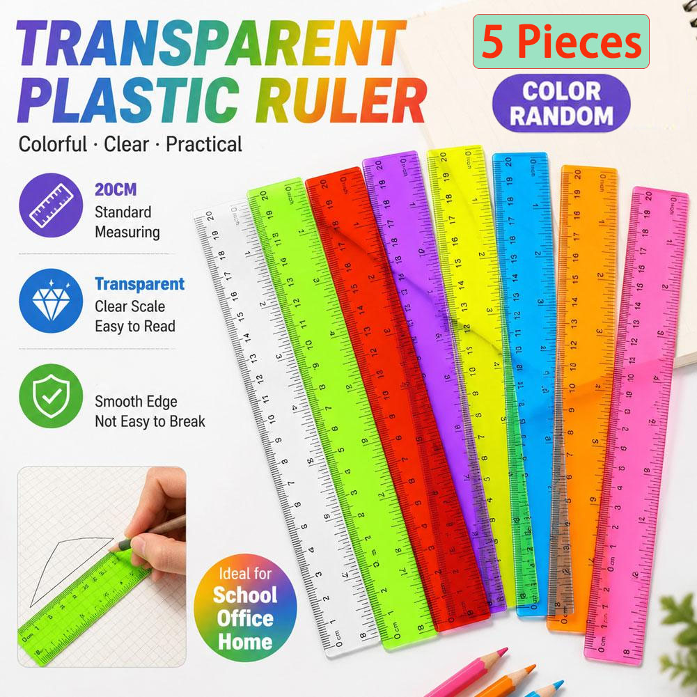 Ruler Set Transparent - 5 قطع من المساطر البلاستيكية بألوان